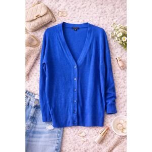 Talbots Women’s 100% Linen Button-Front Relaxed Fit Cardigan Sweater Blue Size M